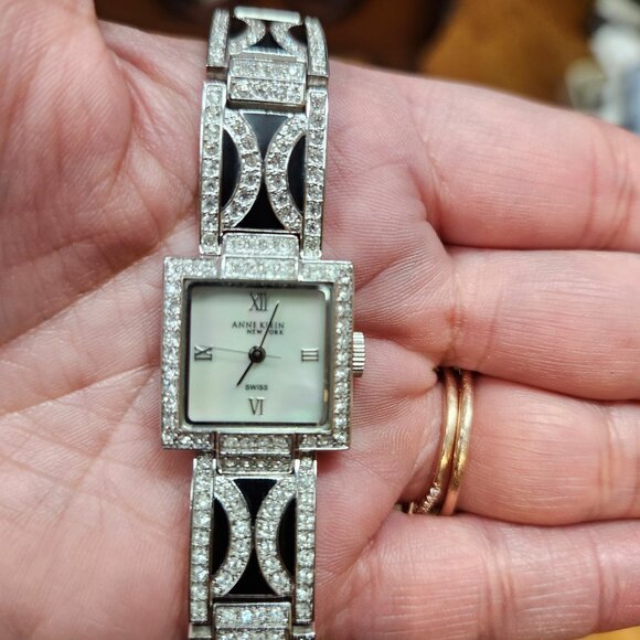Anne Klein Women 12/1443 MOP Dial Swiss Full Pave Quartz Analog Watch 6 3/4" - Picture 10 of 14